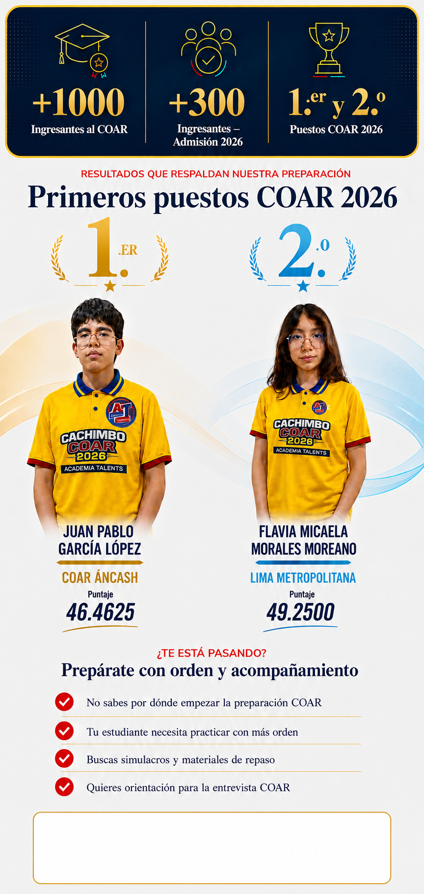 Primeros puestos COAR 2026 de Academia Talents y motivos para prepararse con orden y acompañamiento.